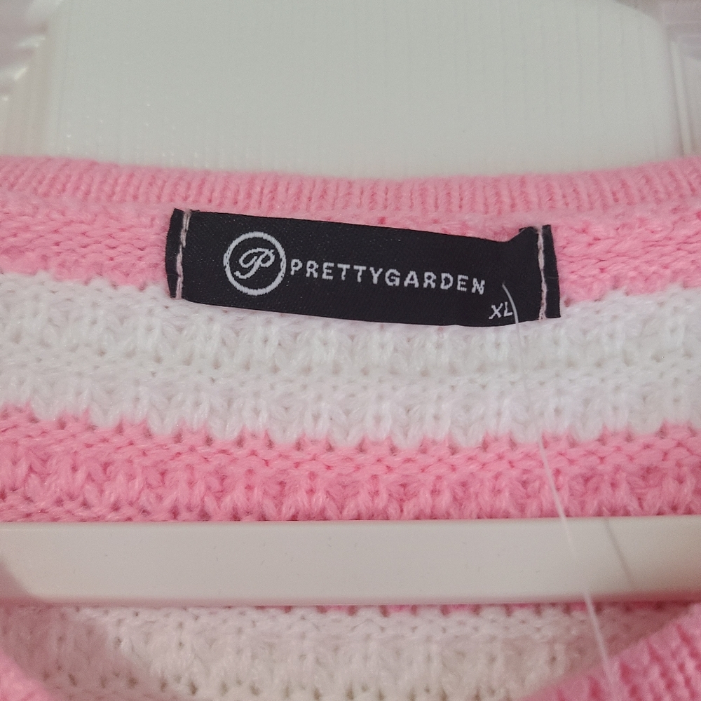 Pink and White Striped Women's Sweater - Picture 4 of 4